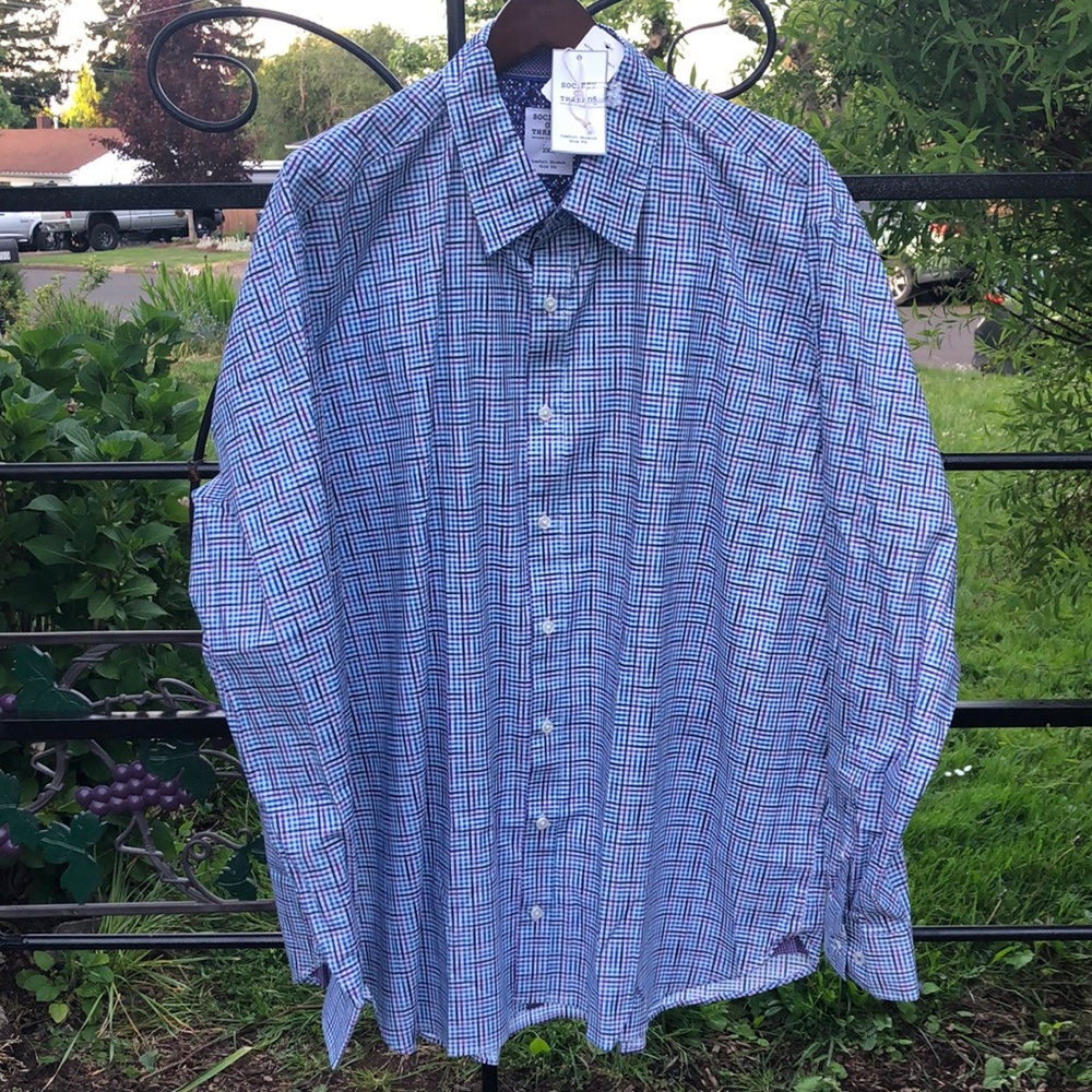 Society of Threads blue and purple check long sleeve shirt size 2X